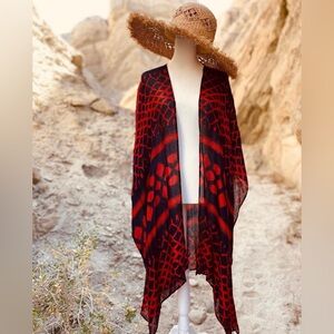 Festival/Beach/Pool kimono in red & navy Union Square print.